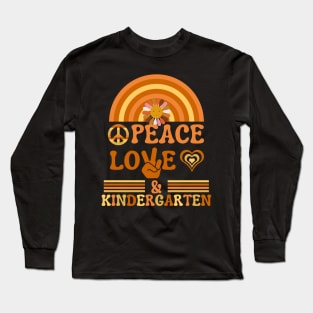 Peace, Love, & Kindergarten Groovy School Black Long Sleeve T-Shirt